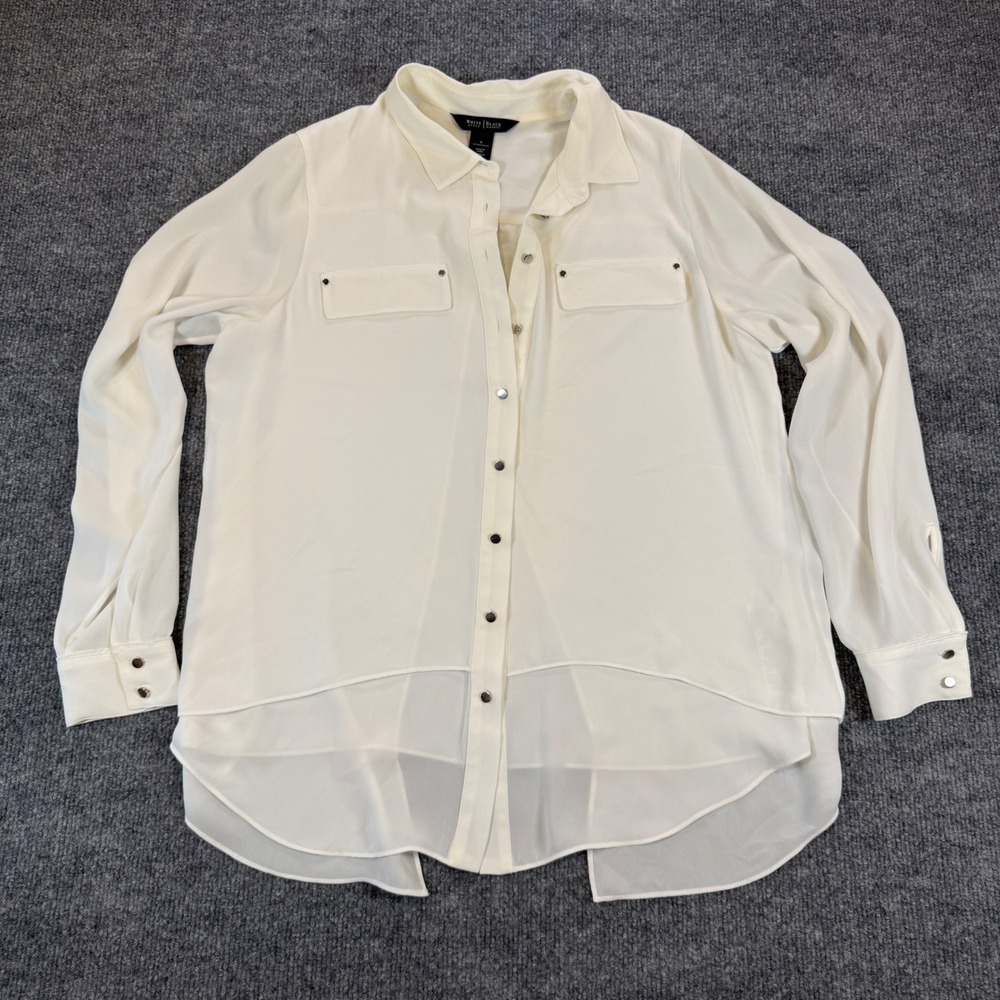 White House Black Market Layered Split Back Blouse Ivory Size 6 Officewear